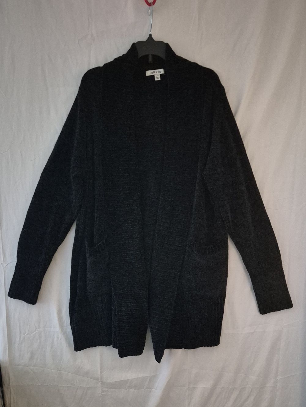 Orvis Soft Open-Front Cardigan Sweater Dark Gray / Black Size L/G